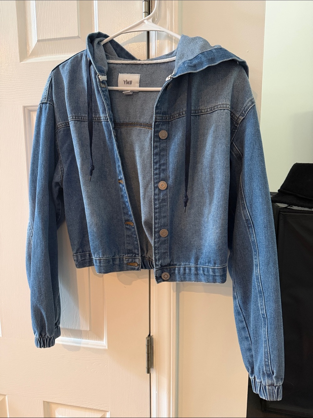 YMI Light Blue Denim Hooded Crop Jacket